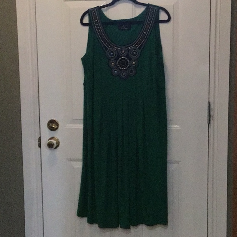 Ladies Multi Coloured Beaded Neckline Summer Sleeveless Dress